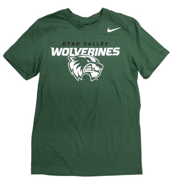 Green Nike tee with a UVU Athletic logo across the front and a Nike swoosh on the left chest